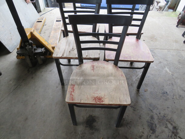 Black Metal Chair With A Wooden Seat. Fair Condition. 5XBID - Image 1 of 3