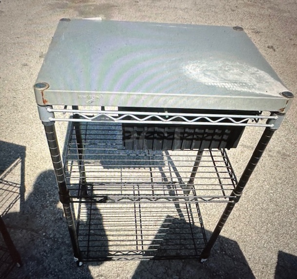 One Metro Table/Shelf With 3 Shelves, Stainless Steel Top And 1 Drawer. 24X18X34