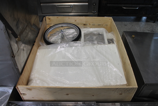 BRAND NEW SCRATCH AND DENT! 91546660 White Front Load Ice Cream Tricycle Bike with White Wooden Box. Missing a Wheel and Handlebars. - Image 2 of 5