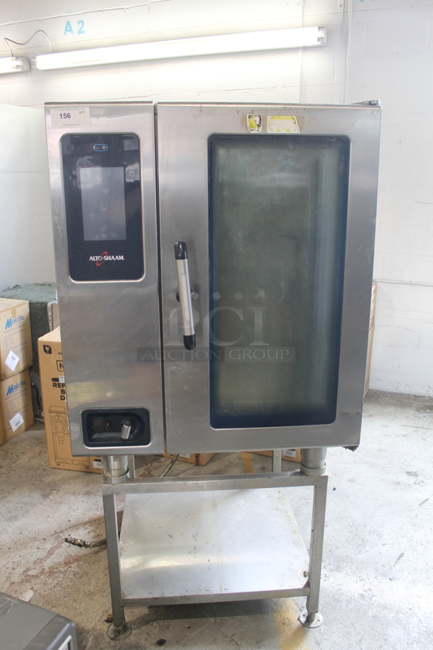 LATE MODEL Alto Shaam CTP10-10E Commercial Stainless Steel Combitherm With Pan Racks And Polycoated Shelves On Utility Cart With Galvanized Legs.  208-240V, 3 Phase. - Image 1 of 6