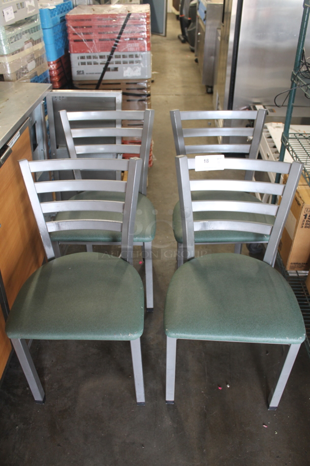 4 Ladderback Chairs w/ Green Cushions. 4 Times Your Bid!
