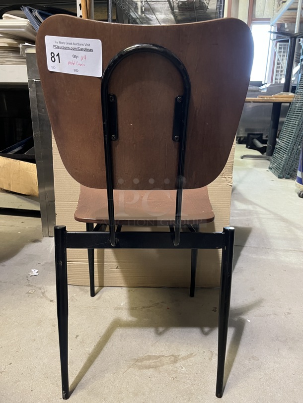 Metal Chairs with Brown Wood Seats & Backs, 4 x Bid - Image 3 of 3