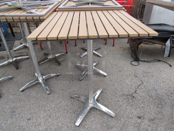One 30X30X42.5 Bar Height Patio Table On A Chrome Pedestal Base.  - Image 2 of 2
