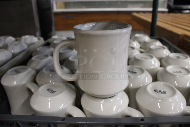 30 White Ceramic Mugs in Dish Caddy. 4.5x3x4. 30 Times Your Bid!