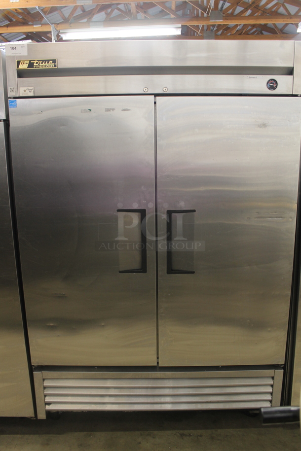 2014 True T-49F ENERGY STAR Stainless Steel Commercial 2 Door Reach In Freezer w/ Poly Coated Racks on Commercial Casters. 115 Volts, 1 Phase. Tested and Working! - Image 1 of 6