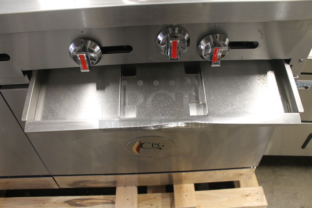BRAND NEW SCRATCH AND DENT! CPG 351S60G48L Commercial Stainless Steel Liquid Propane Gas 60" Gas Range With 48" Griddle, Two Burners And Two Ovens With Steel Racks. Stock Picture Used For Gallery Picture - Image 6 of 12