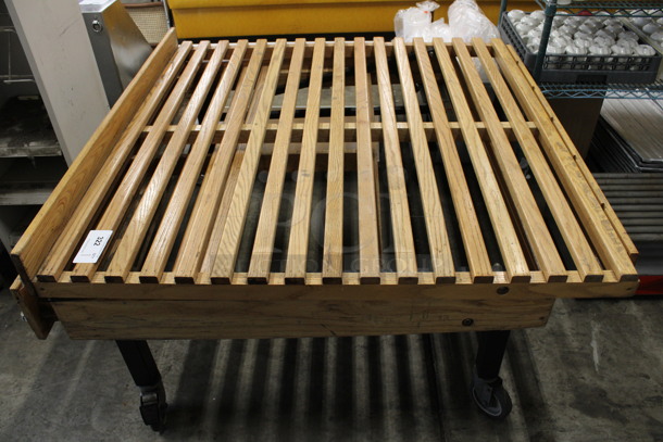 Wooden Produce Stand w/ Tilting Countertop on Commercial Casters. 48x50x26.5