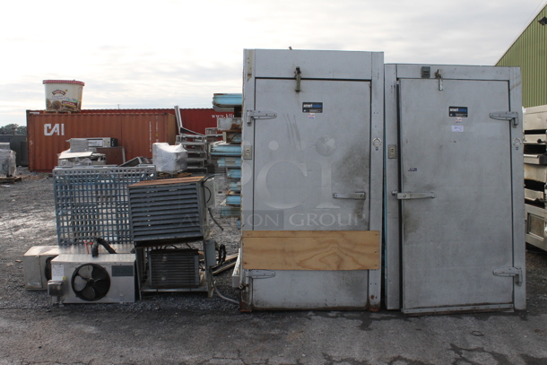 Heavily worn walk-in cooler requiring extensive refurbishment