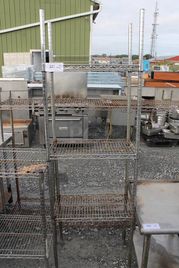 Chrome Finish 4 Tier Wire Shelving Unit. BUYER MUST DISMANTLE. PCI CANNOT DISMANTLE FOR SHIPPING. PLEASE CONSIDER FREIGHT CHARGES. - Image 1 of 2