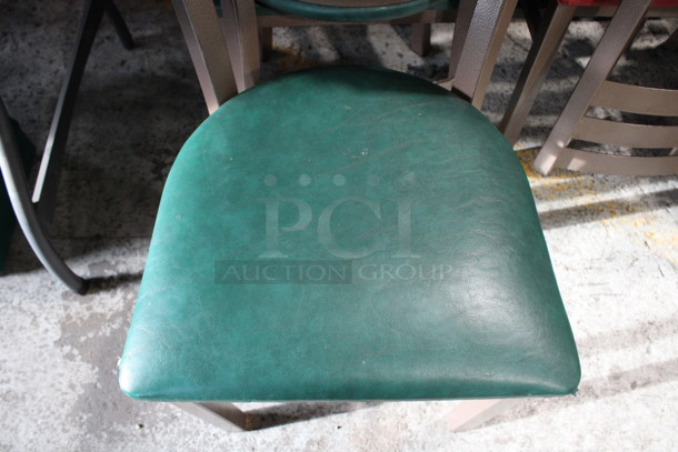 5 Brown Metal Dining Chairs w/ Green Seat Cushion. 16x17x32. 5 Times Your Bid! - Image 3 of 5