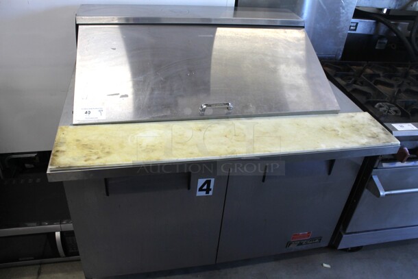 True TSSU-48-18M-B Stainless Steel Commercial Sandwich Salad Prep Table Bain Marie Mega Top on Commercial Casters. 115 Volts, 1 Phase. Tested and Powers On But Does Not Get Cold