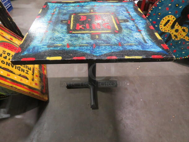 One 30X30X30 Painted  Table Top On A Pedestal Base. BB KING!. - Image 2 of 2