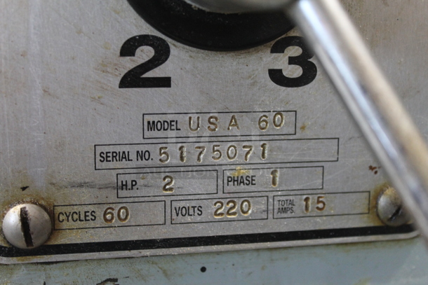 Attias USA 60 Metal Commercial Floor Style 60 Quart Planetary Dough Mixer w/ Stainless Steel Mixing Bowl and Dough Hook Attachment. 220 Volts, 1 Phase. - Image 11 of 11