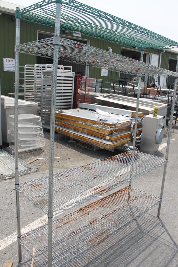Eagle Open Utility Shelf With Metro Style Shelving On Galvanized Legs With One Green Shelf And 3 Steel Shelves. BUYER MUST DISMANTLE. PCI CANNOT DISMANTLE FOR SHIPPING. PLEASE CONSIDER FREIGHT CHARGES.  - Image 2 of 6