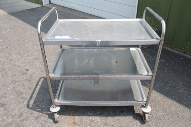 Commercial Stainless Steel Service Cart With 3 Shelves On Commercial Casters.