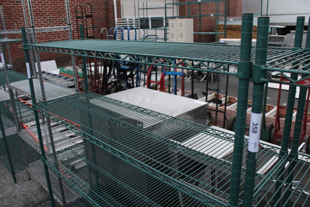 Metro Green Finish 4 Tier Shelving Unit. BUYER MUST DISMANTLE. PCI CANNOT DISMANTLE FOR SHIPPING. PLEASE CONSIDER FREIGHT CHARGES. 60x18x63 - Image 2 of 3