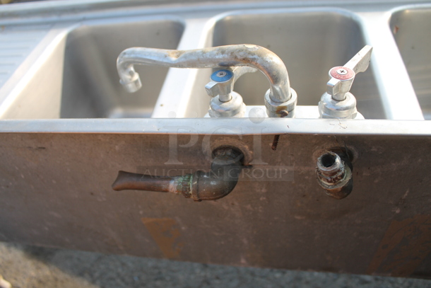 Commercial Stainless Steel 4 Bay Sink With Left And Right Drain Boards And Faucet On Galvanized Legs. - Image 9 of 9