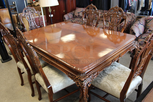 Hard Wood Victorian Style Dining Table w/ 6 Chairs and 2 Leaves. - Image 1 of 12
