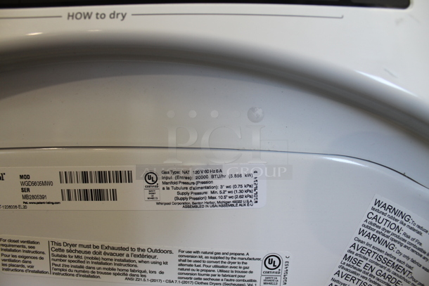 BRAND NEW SCRATCH AND DENT! Whirlpool WGD5605MW0 Metal Natural Gas Powered Front Load Dryer. 20,000 BTU. - Image 5 of 8