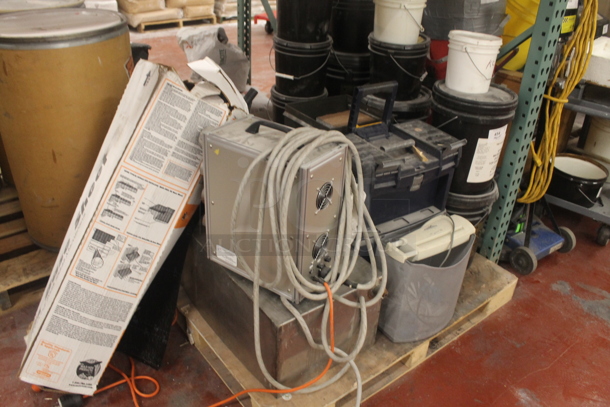 ALL ONE MONEY! PALLET LOT of Various Items Including Poly Buckets and Metal Units. BUYER MUST REMOVE. - Image 2 of 8