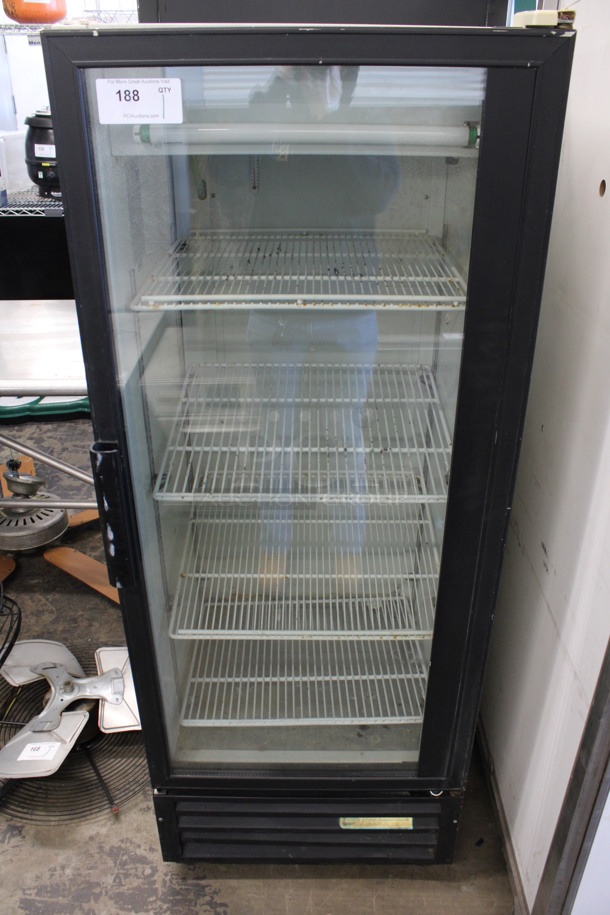 Excellence Model CTM-062 Metal Commercial Single Door Reach In Cooler Merchandiser w/ Poly Coated Racks. 115 Volts, 1 Phase. 24.5x26x65. Tested and Powers On But Does Not Get Cold