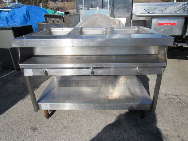 One Stainless Steel 3 Compartment Gas Steam Table With Under Shelf. 48X30X36 - Image 2 of 3