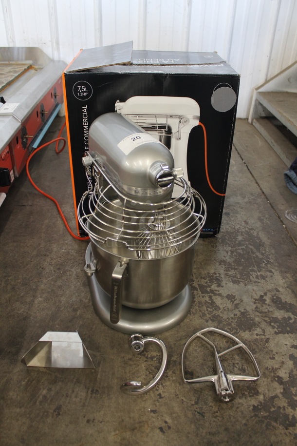 BRAND NEW SCRATCH AND DENT! KitchenAid KSMC895CU Metal Commercial Countertop 8 Quart Planetary Dough Mixer w/ Stainless Steel Mixing Bowl, Bowl Guard, Dough Hook, Paddle and Whisk Attachments. 120 Volts, 1 Phase.  Tested and Working! - Image 1 of 10