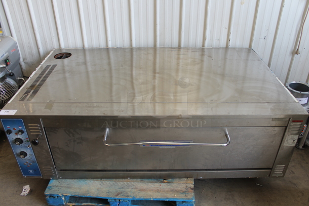 Bakers Pride ER-12-5736 Stainless Steel Commercial Electric Powered Single Deck Pizza Oven w/ Thermostatic Controls. 208 Volts, 3 Phase.  - Image 1 of 8