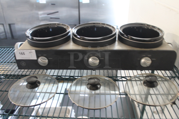 Sensio YDE902A Metal Countertop 3 Well Slow Cooker w/ Drop Ins and Lids. 120 Volts, 1 Phase. Tested and Working! - Image 6 of 11