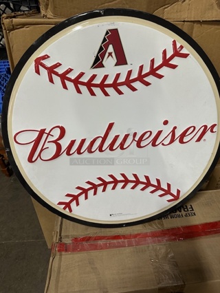 One 24 Inch Round Budweiser Tin Sign.