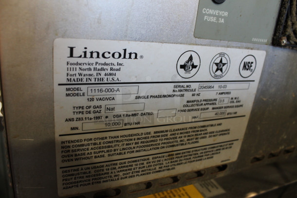 2 Lincoln Impinger 1116-000-A Stainless Steel Commercial Natural Gas Powered Conveyor Pizza Oven on Commercial Casters. 2 Times Your Bid! - Image 7 of 7
