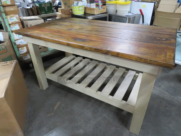 One Custom Built Wooden Farmhouse Table With under Shelf. 60X33X33 - Image 3 of 3