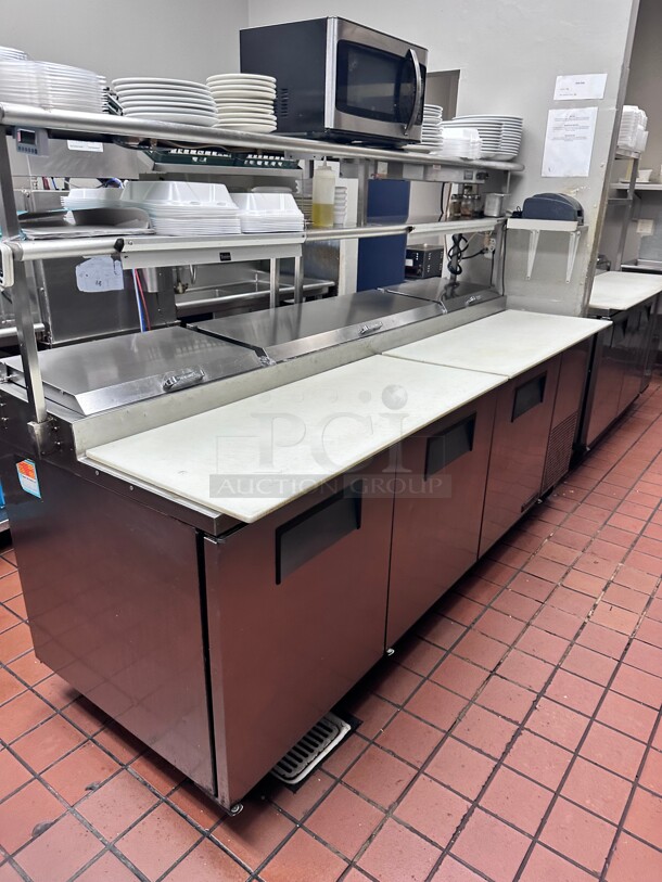 Working! True TPP-93 93 inch Commercial Pizza Prep Table w/ Refrigerated Base, w/ Double Shelves 115v NSF Tested and Working! - Image 1 of 10