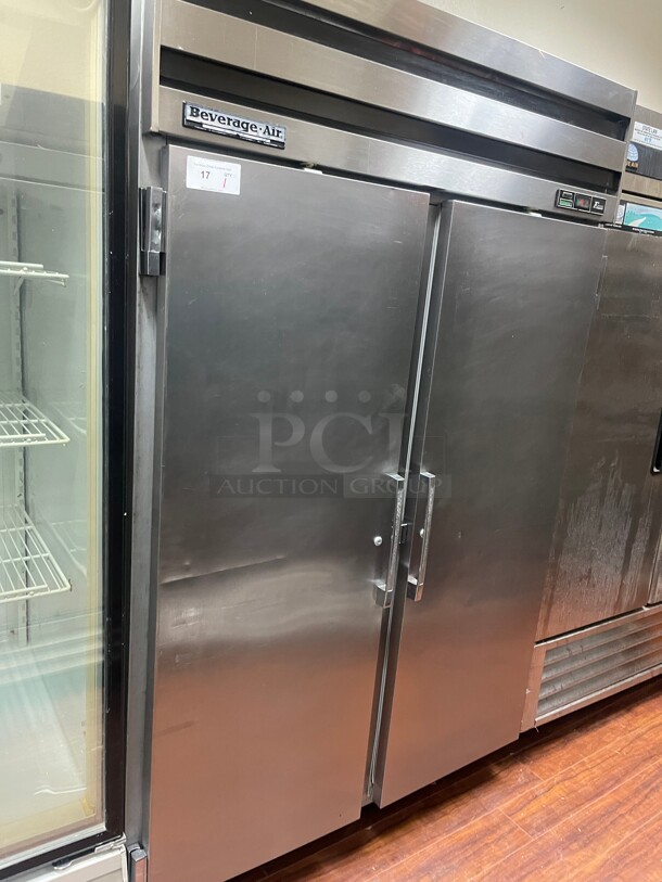 Working! Beverage Air Two Stainless Steel Door Commercial Refrigerator Heavy Duty With 6 Shelves NSF 115 Volt Tested and Working 54x33x83