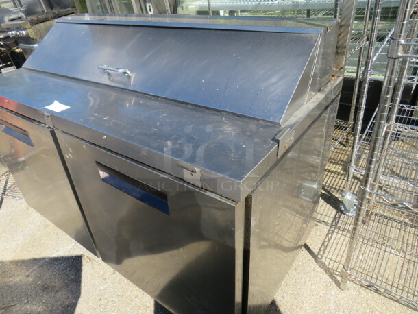 One Hoshizaki 2 Door Refrigerated Prep Table With 2 Racks, 2 SS Over Shelves, On Casters. 115 Volt. Model# CRM R60-16. 60X31.5X66 - Image 2 of 3