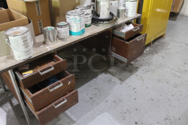Metal Brown Desk w/ Contents Including Varnish, Liquid Rubber. BUYER MUST REMOVE. - Image 9 of 9