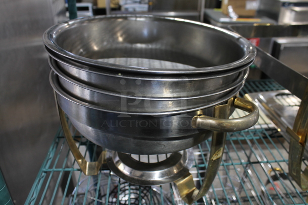 4 Metal Round Chafing Dishes w/ 4 Drop Ins. 4 Times Your Bid! - Image 4 of 5