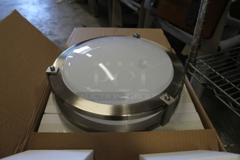 Box of 4 BRAND NEW! Seasons 294547 LED Flush Mount Satin Nickel Finish Light Fixtures. 