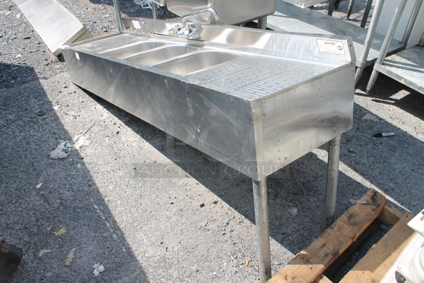 Krowne 18-63C18-63C Stainless Steel Commercial 3 Bay Back Bar Sink w/ Dual Drain Boards, Faucet and Handles. Missing 2 Legs.  - Image 2 of 7