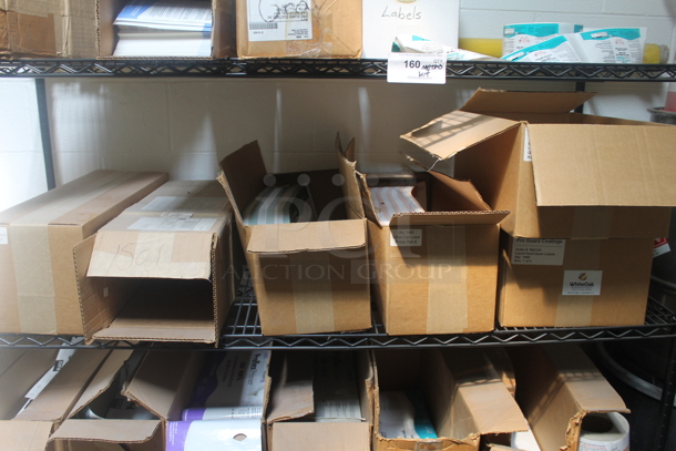 Black 4 Tier Wire Shelving Unit w/ Contents Including Labels on Commercial Casters. BUYER MUST REMOVE. - Image 3 of 7