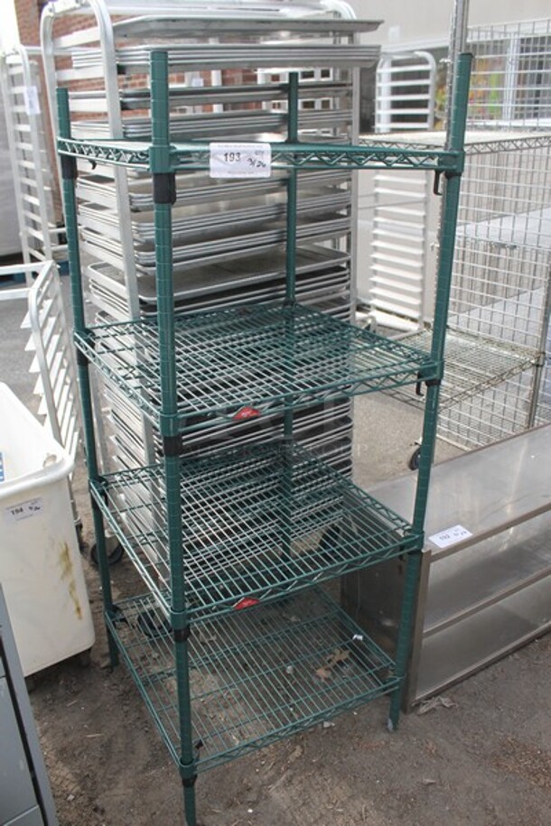 Metro Green Finish 4 Tier Wire Shelving Unit. BUYER MUST DISMANTLE. PCI CANNOT DISMANTLE FOR SHIPPING. PLEASE CONSIDER FREIGHT CHARGES. - Image 4 of 7