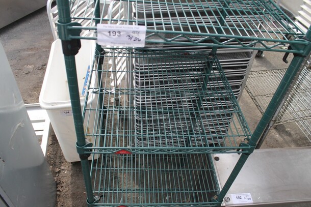 Metro Green Finish 4 Tier Wire Shelving Unit. BUYER MUST DISMANTLE. PCI CANNOT DISMANTLE FOR SHIPPING. PLEASE CONSIDER FREIGHT CHARGES. - Image 5 of 7
