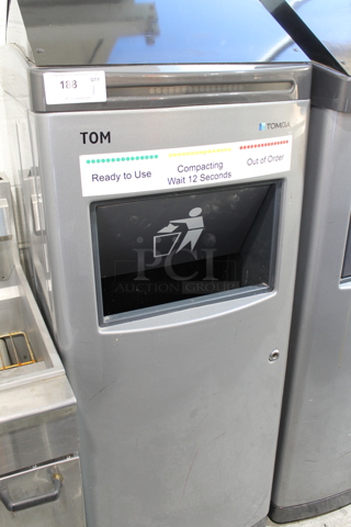 Tom Tomra Gray Metal Trash Can.