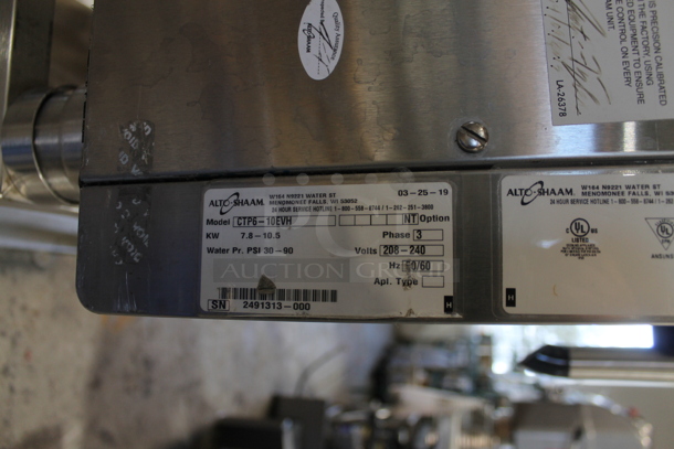 2019 Alto Shaam CTP6-10EVH Stainless Steel Commercial Electric Powered Convection Oven w/ View Through Door on Metal Equipment Stand w/ Commercial Casters. 208-240 Volts, 3 Phase.  - Image 6 of 6