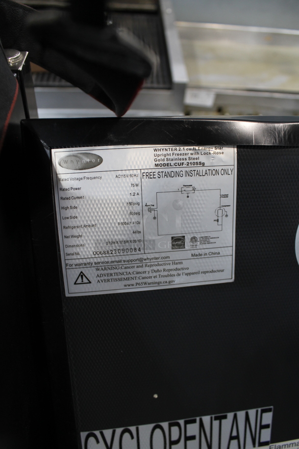 BRAND NEW SCRATCH AND DENT! Whynter CUF-210SSg 2.1 cu.ft Energy Star Upright Freezer with Lock in Rose Gold. 115 Volts, 1 Phase. Tested and Working! - Image 3 of 3