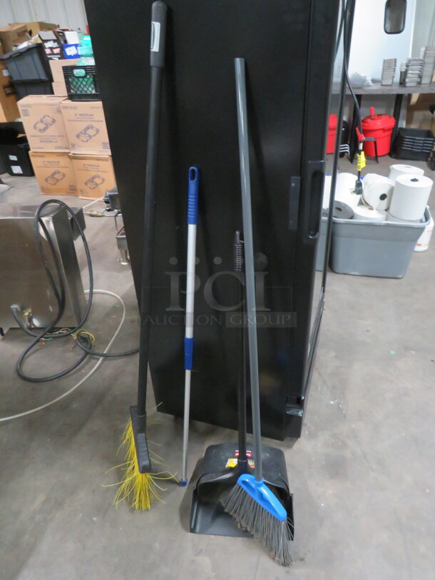 Brooms And Dust Pan. - Image 1 of 1