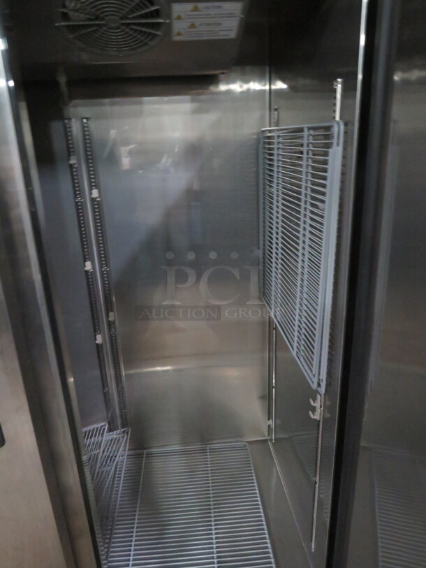 One WORKING Turbo Air Stainless Steel 2 Door Freezer With 5 Racks, And Keys On Casters. Model# M3R47-2-N. 115 Volt. 51X31X83. $4545.87 - Image 2 of 5