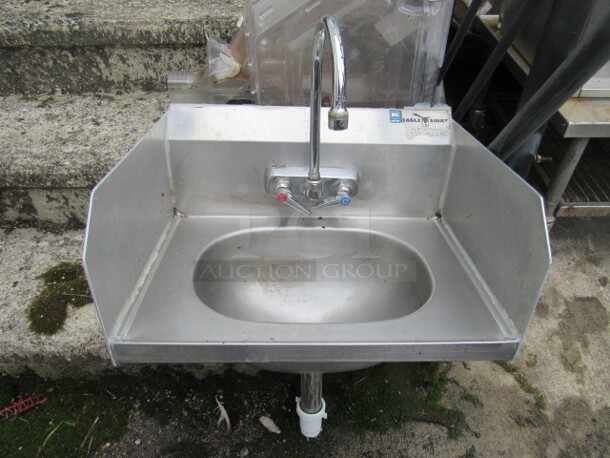 One Stainless Steel Hand Sink With Back Splash, R/L Side Splash And Faucet. 19.5X16