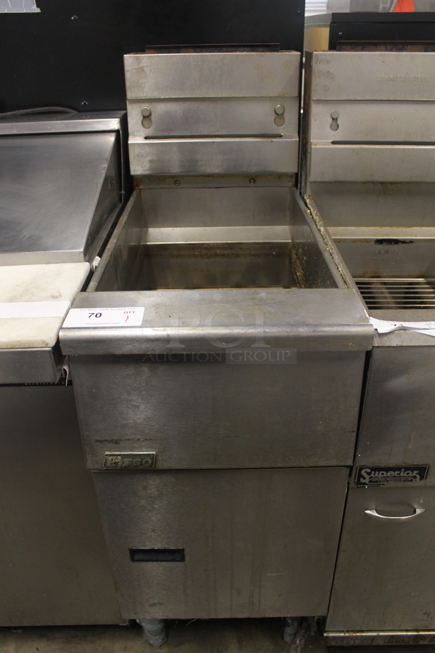 Pitco Frialator Stainless Steel Commercial Floor Style Propane Gas Powered Deep Fat Fryer. 110,000 BTU.  - Image 1 of 5