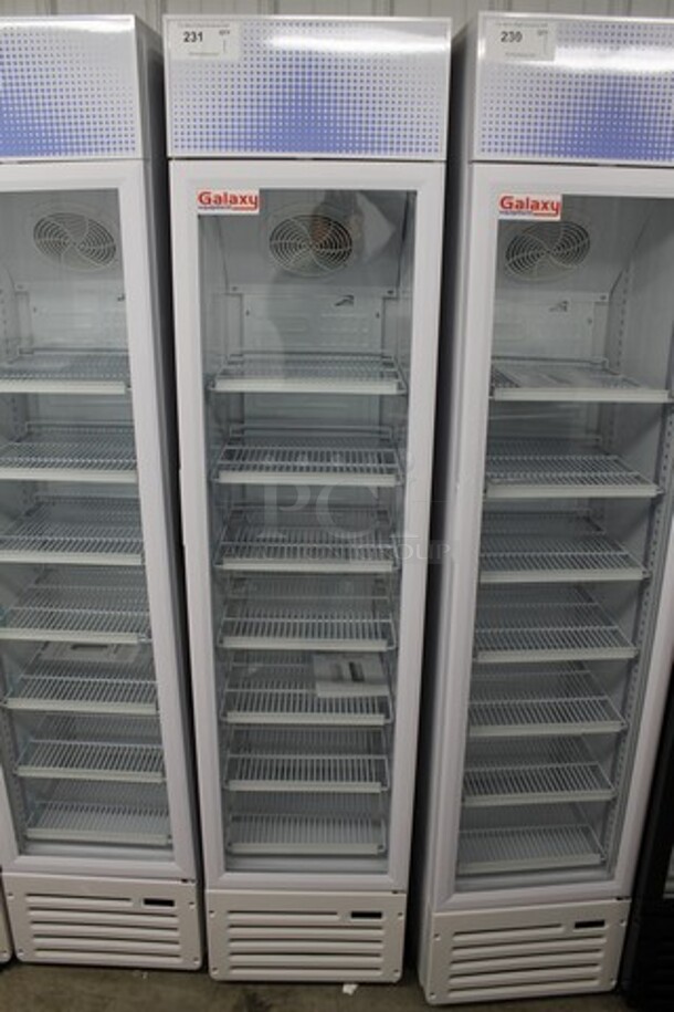 BRAND NEW SCRATCH AND DENT! Galaxy 177GDN5RBB Metal Commercial  16 1/2" White Swing Glass Door Merchandiser Refrigerator with Red, White, and Blue LED Lighting. 115 Volts, 1 Phase. Tested and Working! - Image 2 of 5